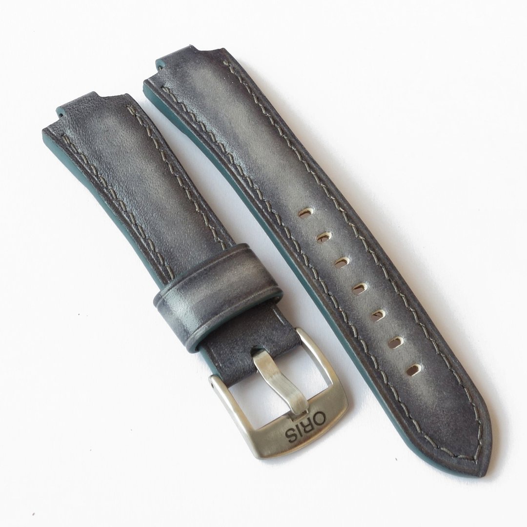 Gray Watch Strap for ORIS Aquis, genuine leather - 表带 - 真皮 灰色