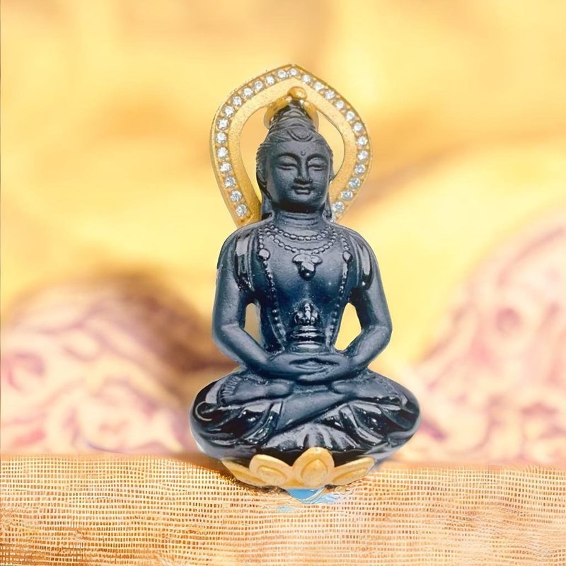 墨翠翡翠观音菩萨项链 925纯银 | 天然缅甸玉翡翠A货 | 送礼 - 项链 - 玉石 绿色