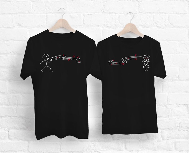 Love song black T-shirt - 中性连帽卫衣/T 恤 - 棉．麻 