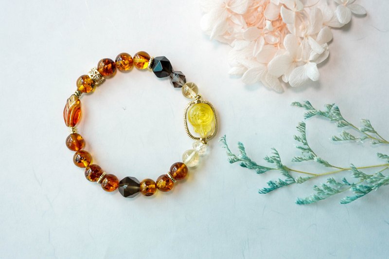 天然花珀琥珀 蜜蜡棒棒糖多巴胺||辟邪平安养气安神 天然水晶手链 - 手链/手环 - 水晶 黄色