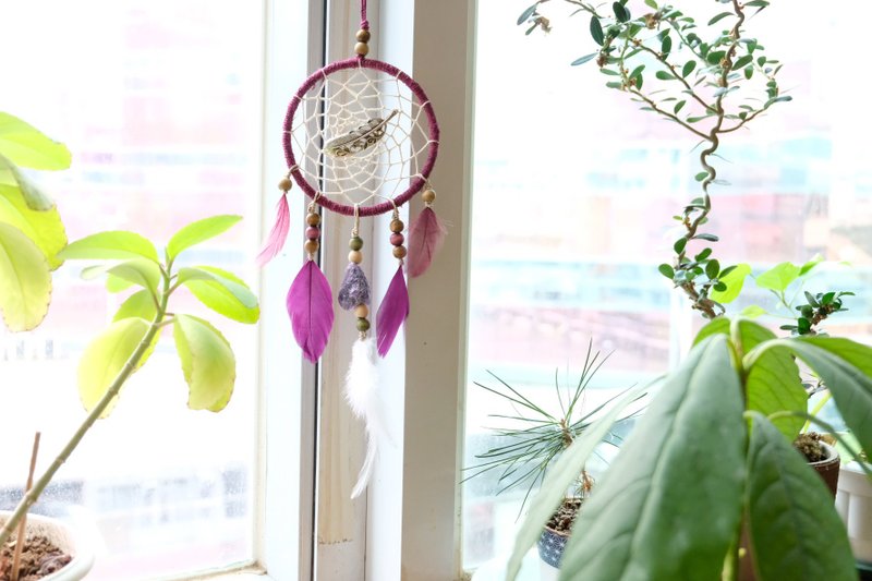 手作捕梦网挂饰 - 紫晶吊饰 - 摆饰 - 棉．麻 紫色