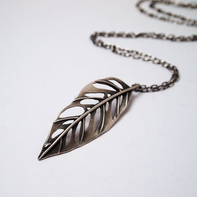 【Plant 系列】#a436 龟背芋项链/ 925银/ 手工礼物/ 定制化 - 项链 - 银 银色