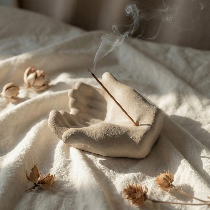 双手奉送 线香插/香座/香立/创意艺术家居摆件 - 香薰/精油/线香 - 其他材质 