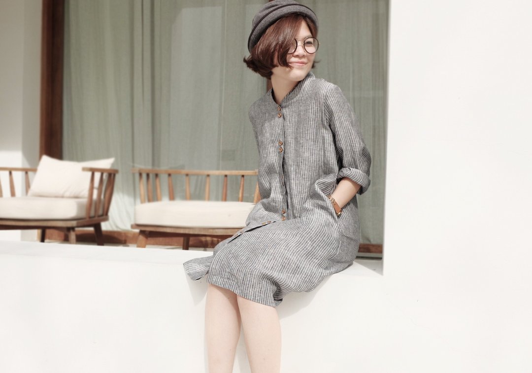 Toki Dress - Grey Linen - 洋装/连衣裙 - 棉 灰色