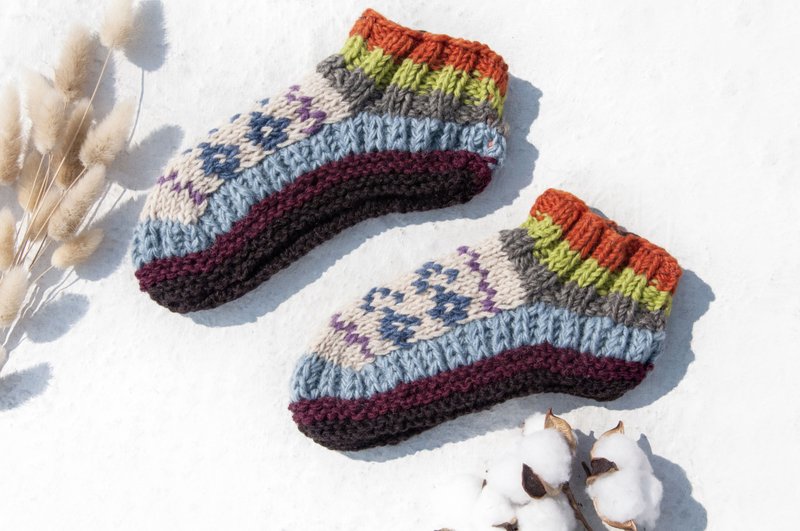 手织纯羊毛针织袜/内刷毛条纹袜/羊毛钩织长袜/保暖毛袜-古巴色彩 - 袜子 - 羊毛 多色