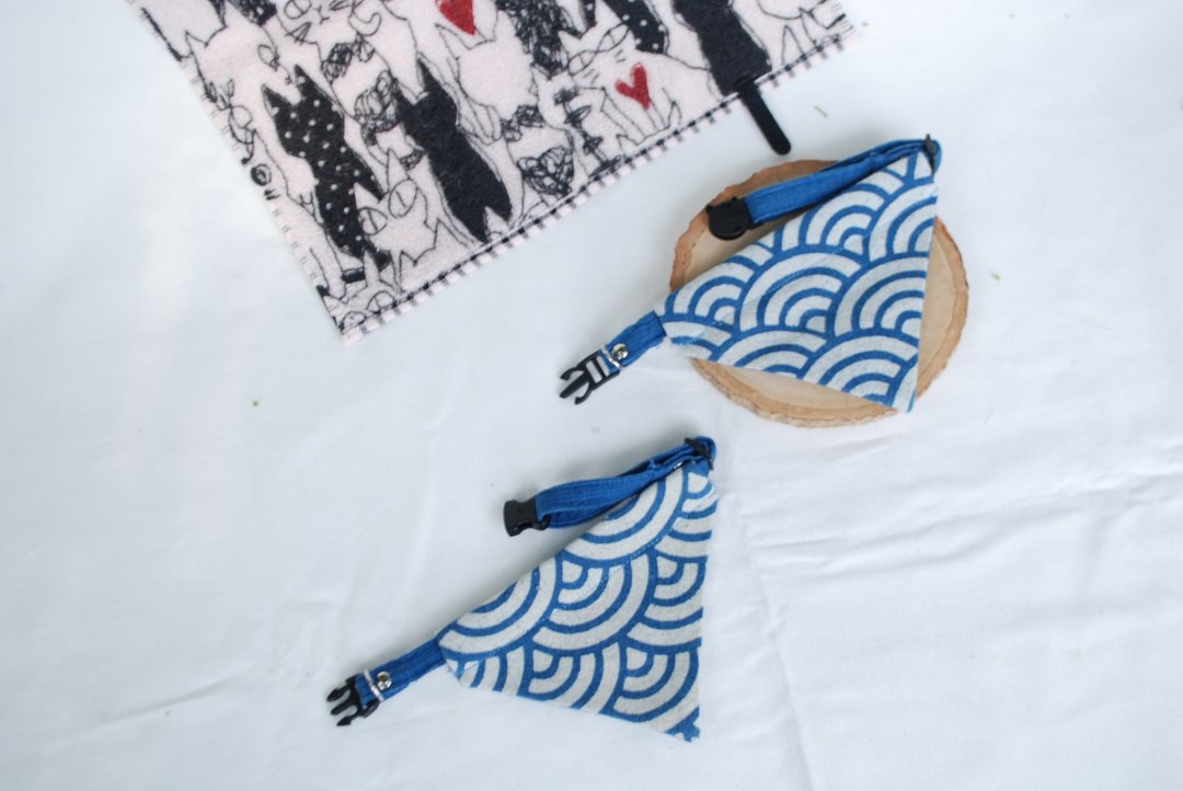 A-NI collar for cats and dogs triangular flag version - 项圈/牵绳 - 棉 蓝色