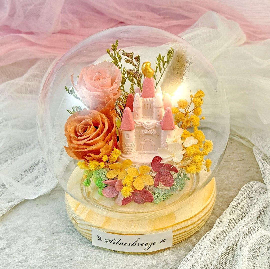 永生花玻璃罩 生日礼物 母亲节 永生玫瑰 情人节礼物 PF040 RD - 干燥花/捧花 - 植物．花 金色