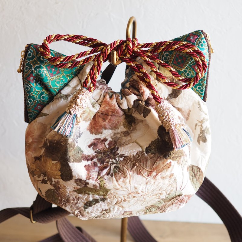 Jaguar woven cat type drawstring backpack bag (one piece work / free shipping) - 后背包/双肩包 - 棉．麻 多色