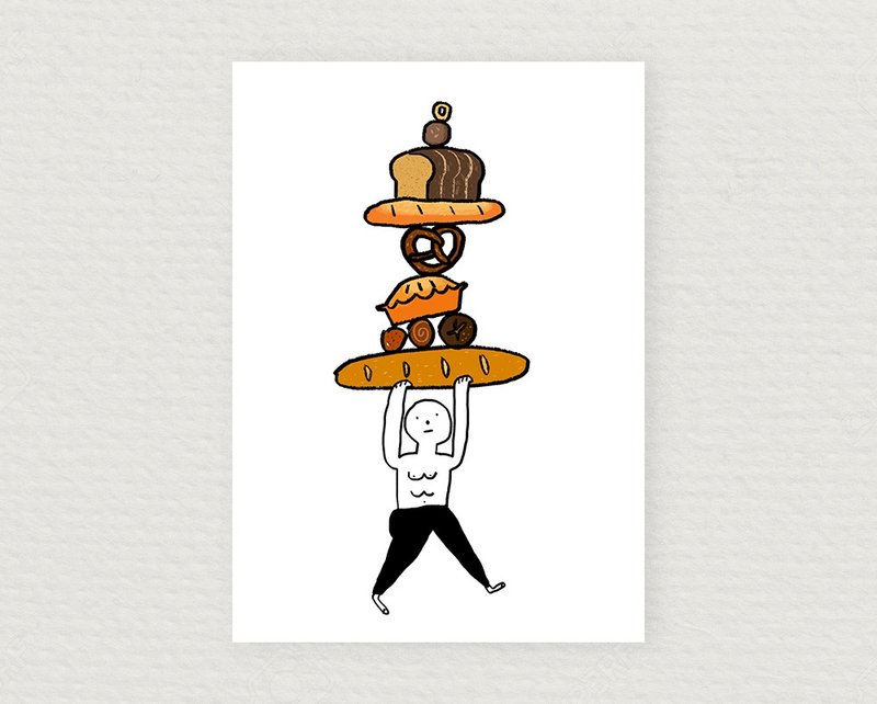 Postcard "A boy hold on the bread " - 卡片/明信片 - 纸 咖啡色