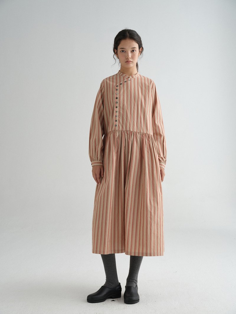 色织匹马棉细条纹改良中式多扣连衣裙洋装 - 洋装/连衣裙 - 棉．麻 多色