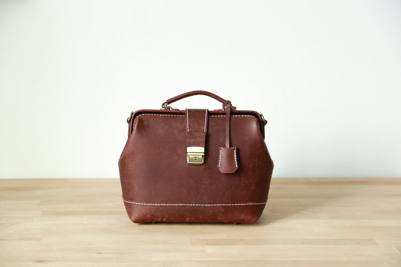 【切线派】相机包 英伦 医生包纯手工复古手提口金包真皮斜挎包 - 公文包/医生包 - 真皮 咖啡色