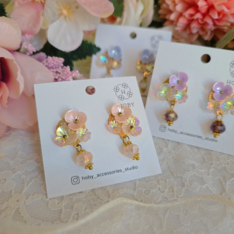 暮光花语 Twilight Blossoms 耳环/耳钉/耳夹 原创 手作 送礼水晶 - 耳环/耳夹 - 不锈钢 