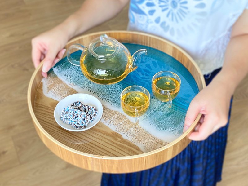Wood Serving Tray with Handle, Aqua Ocean, Wedding Gift, Home Gift - 盘子/餐盘/盘架 - 木头 蓝色