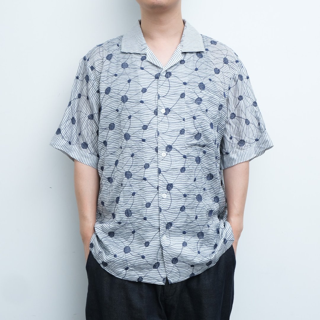 KAIKAI - Insomnia - 刺绣波点棉麻古巴衬衫 - 男装衬衫 - 棉 蓝色