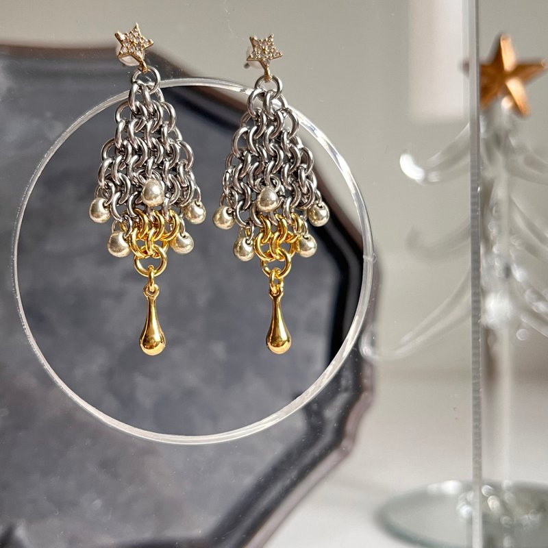 耶诞树套圈圈耳环 (金/银) 耳针/耳夹 耶诞节交换礼物 - 耳环/耳夹 - 其他金属 