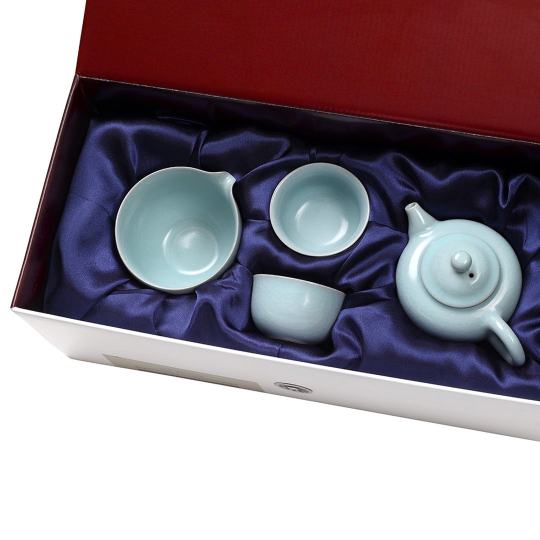青瓷汝窑(提香壶+公杯+2品香杯)4入礼盒 - 茶具/茶杯 - 陶 蓝色