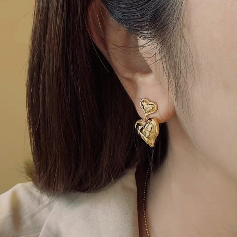 心心相映耳钉 | 纯银 | 包邮 | Belinda轻珠宝 - 耳环/耳夹 - 纯银 金色