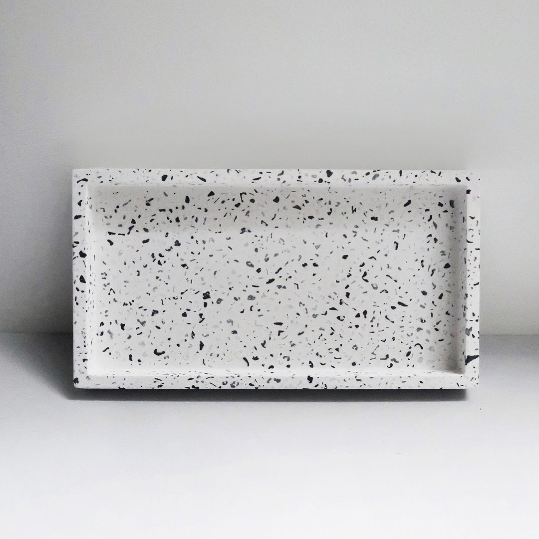 TERRAZZO 磨石子 | 经典黑白水泥长方盘・拖盘・收纳盘 - 托盘/砧板 - 石头 白色