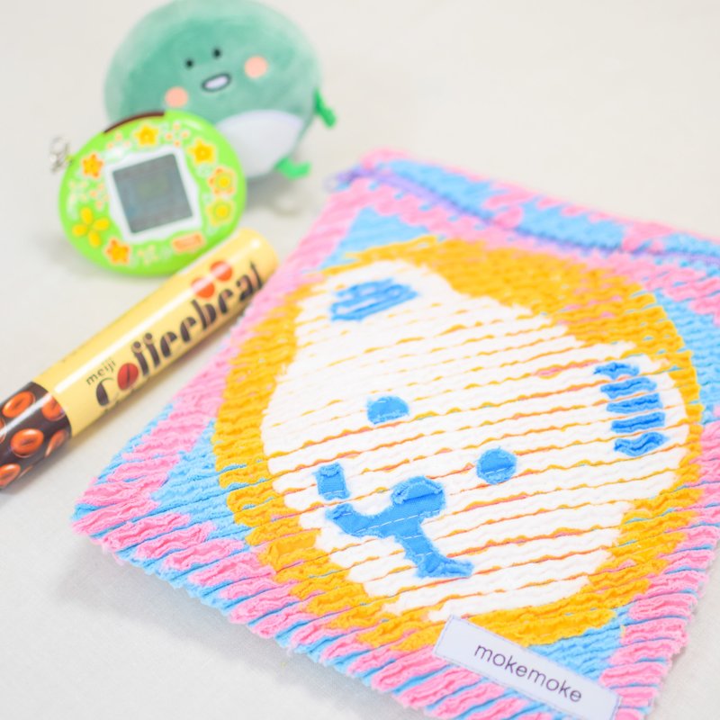 蓬松方块包 Bear/Sky Blue 斜纹拼布 - 化妆包/杂物包 - 棉．麻 蓝色