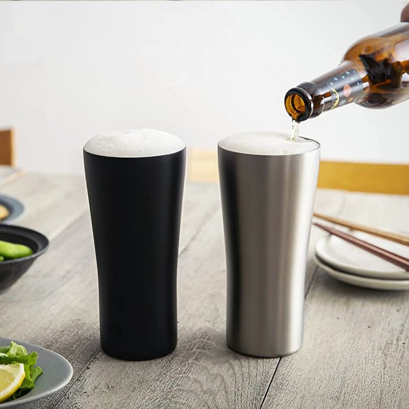 【孔雀Peacock】420ML 真空断热 不锈钢杯/啤酒杯/冰坝杯-磨砂黑 - 保温瓶/保温杯 - 不锈钢 黑色