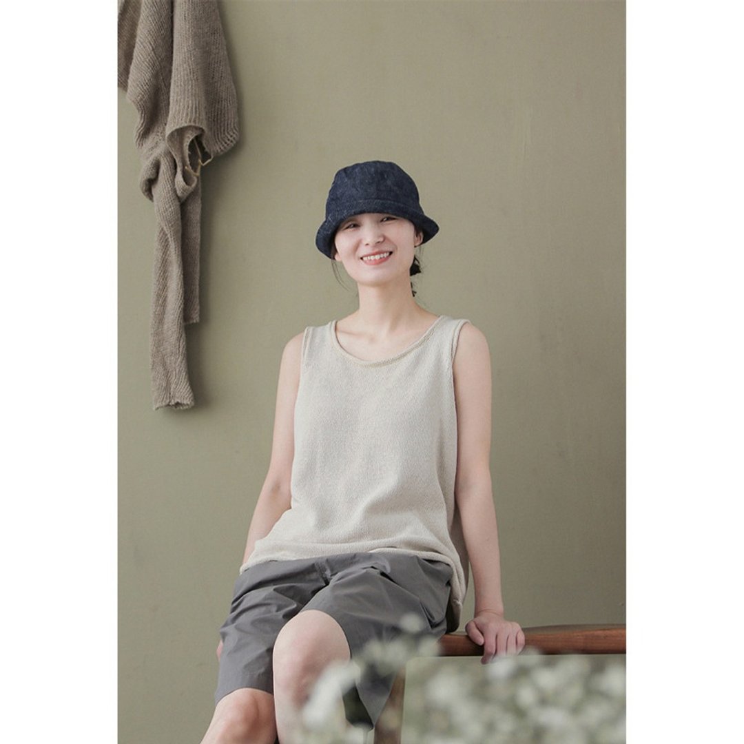 麻色亚麻棉纱支清爽百搭无袖单穿宽松背心 - 女装背心 - 棉 