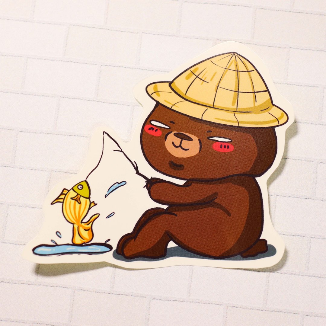 【慕白熊系列】钓鱼熊/ 防水贴纸 - 贴纸 - 纸 咖啡色