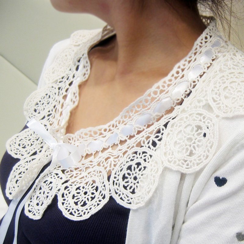 Crochet peter pan Oriental Detachable Collar - 女装上衣 - 棉．麻 白色