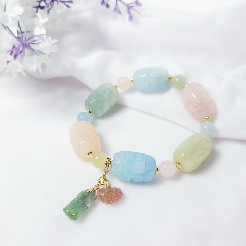 彩虹绿柱石 海蓝宝 摩根石 回纹 碧玺 如意 手链 单品 礼物 - 手链/手环 - 宝石 多色