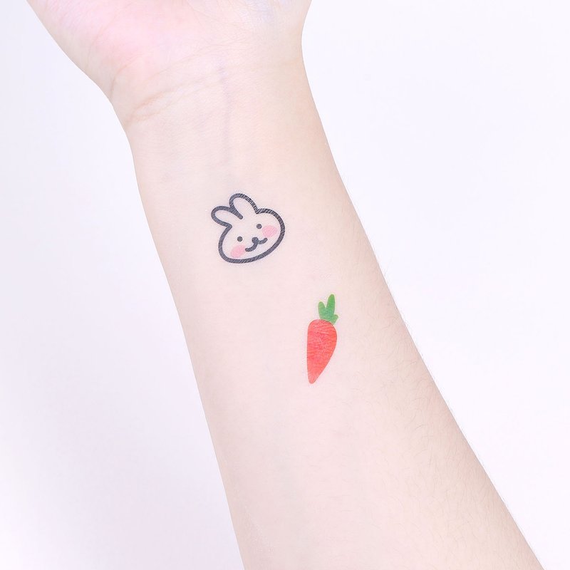 刺青纹身贴纸 -  小兔子 红萝卜 2入 - 纹身贴 - 纸 橘色