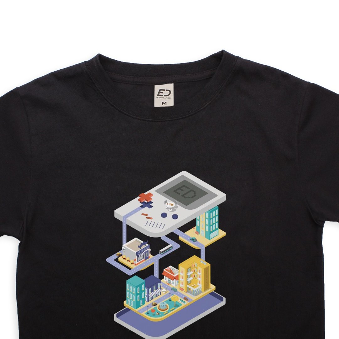 订购-【台湾怀旧】Gameboy City  短T/男T恤/女上衣/T-Shirt - 男装上衣/T 恤 - 棉 黑色