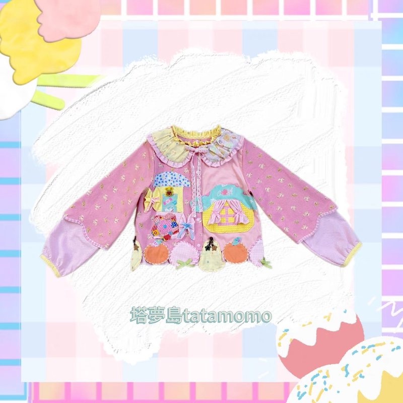 水果拼贴派对粉色小熊印花水果衬衫 - 女装上衣 - 棉．麻 粉红色