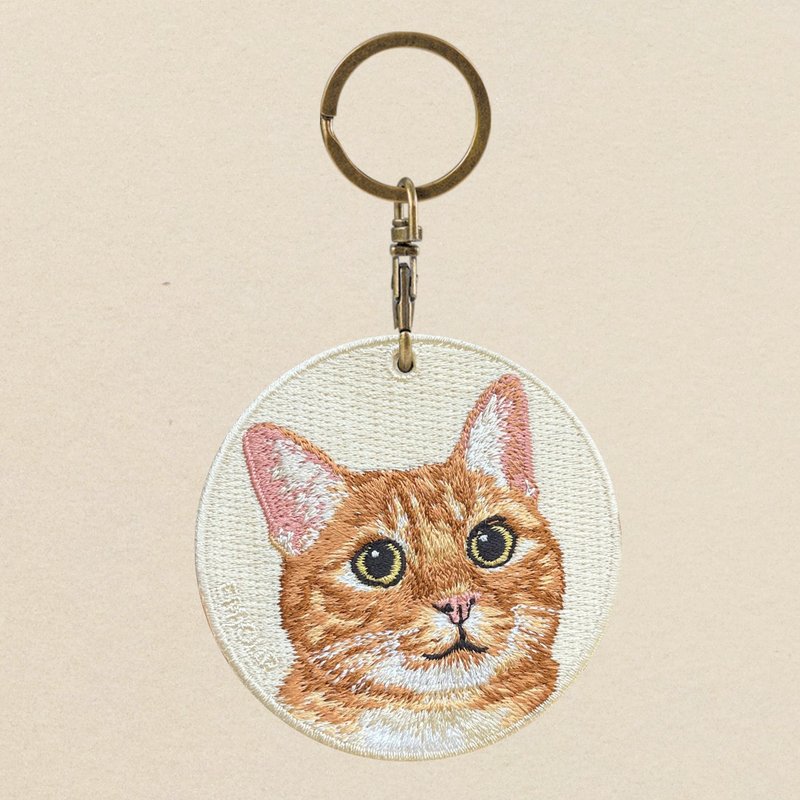 EMJOUR 双面刺绣吊饰 - 橘猫 | 仿真刺绣 - 吊饰 - 绣线 蓝色