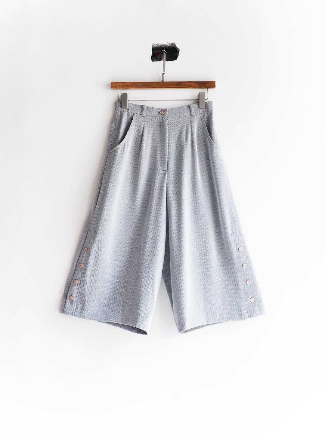 河水山 - 福井灰色竹藤细织 古董丝质宽裤 古着 pants vintage - 女装长裤 - 丝．绢 灰色