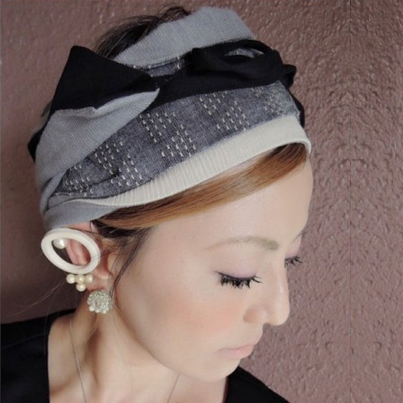 RATA 拉塔灰色头巾【日本】 - 发饰 - 棉．麻 黑色