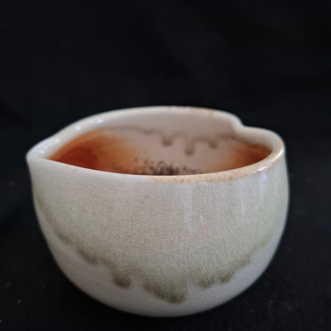 爱心形抹茶碗手拉胚柴烧茶碗自然落灰火吻个性商品最佳礼物纪念品 - 茶具/茶杯 - 陶 金色