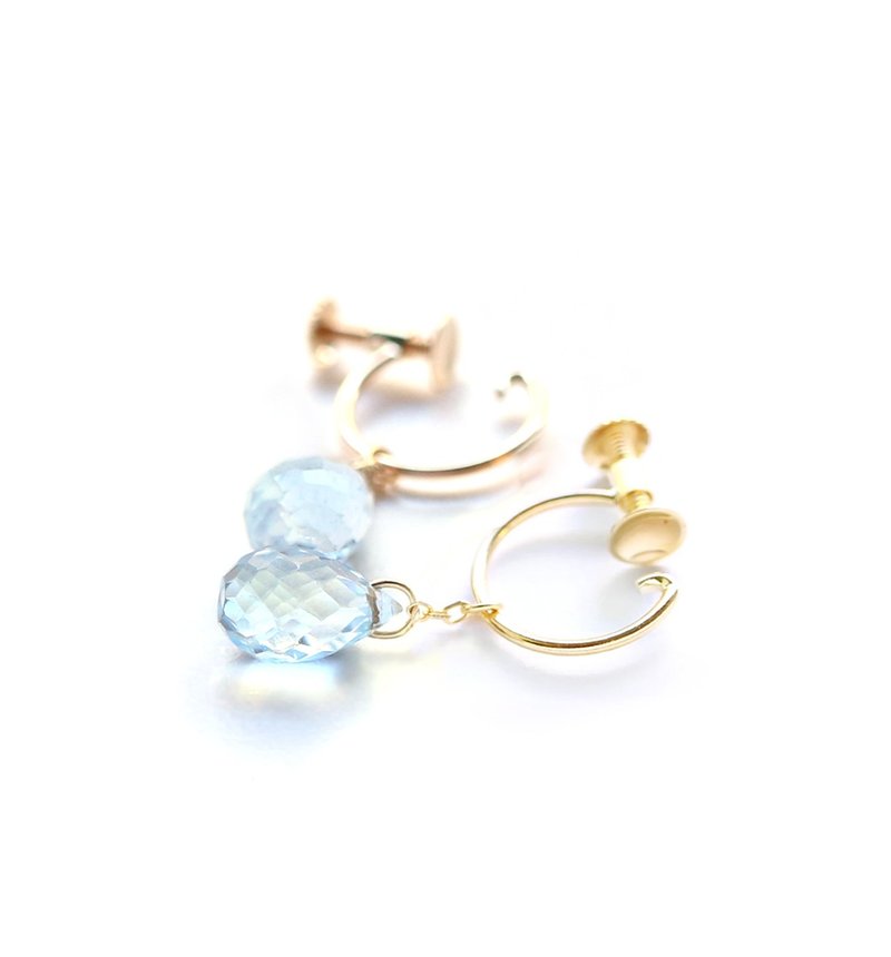 3月诞生石 K10 海蓝宝石 (梨形刻面切割) 耳环 ~ESPOIR~ - 耳环/耳夹 - 宝石 蓝色