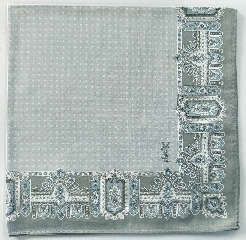 Yves Saint Laurent 复古手帕 佩斯利图案 灰色 19 x 19 英寸 - 手帕/方巾 - 棉．麻 灰色