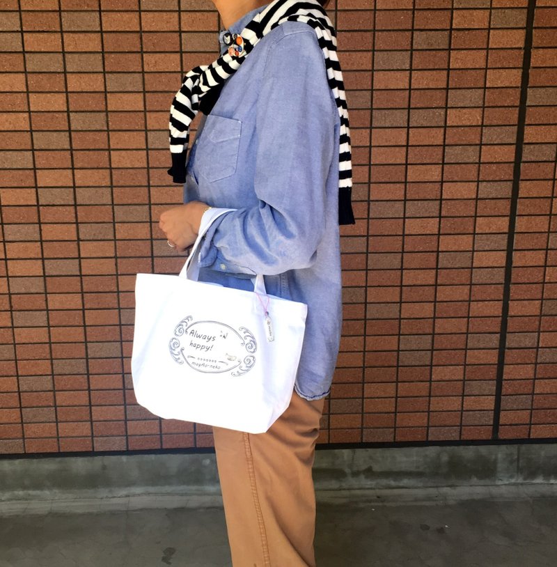 猫小手提袋 - 侧背包/斜挎包 - 棉．麻 白色