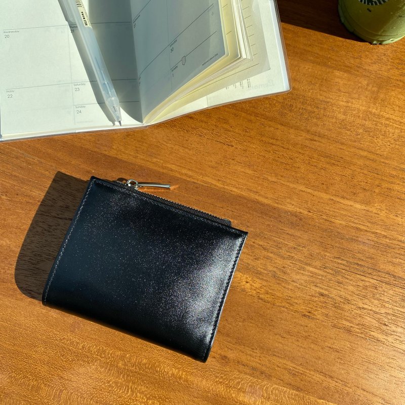 短夾包 真皮皮夾 Minimalist Slim Leather wallet -Black&Silver - 皮夹/钱包 - 真皮 黑色