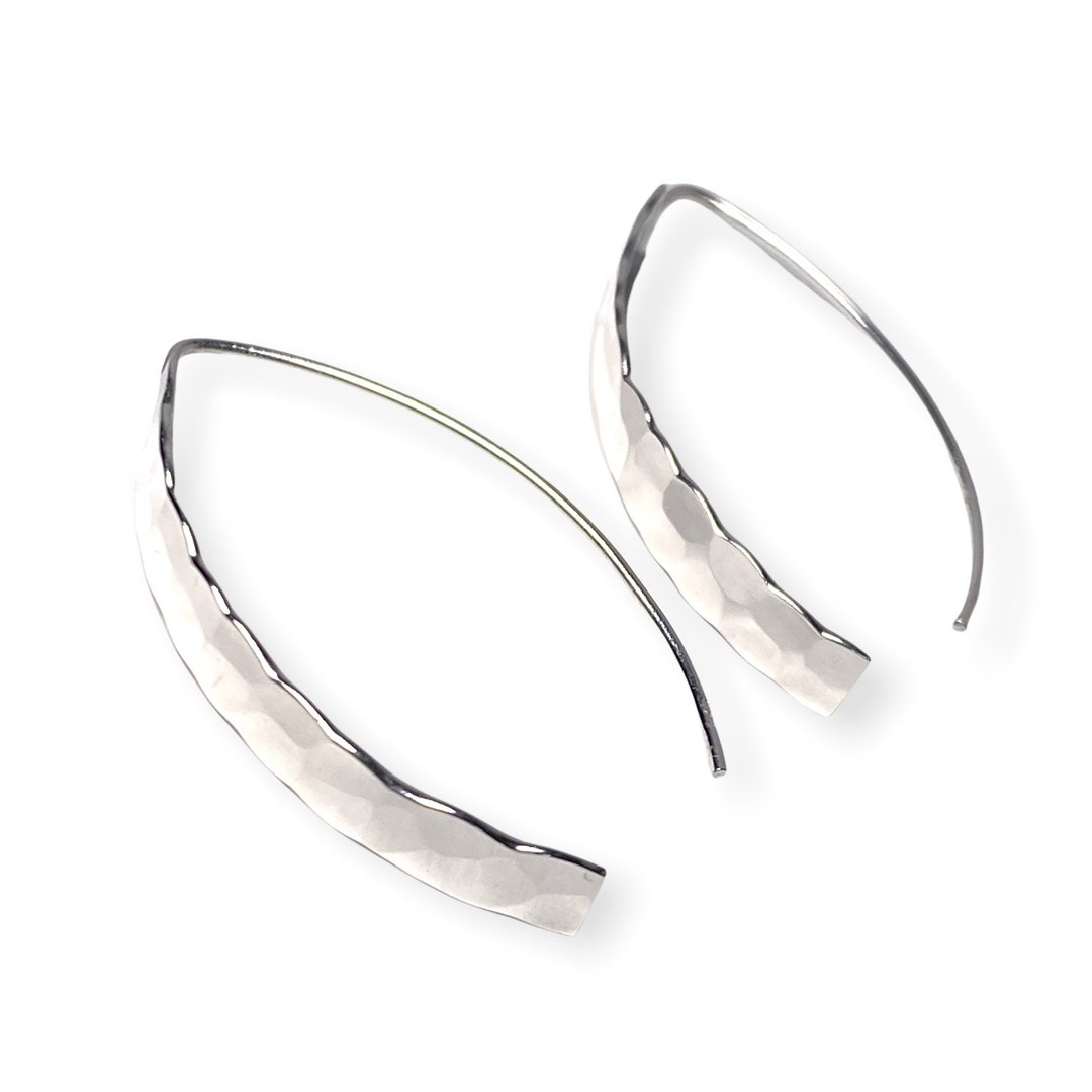 Arc Earrings Handmade Minimalist Style Crossover Earring 925 Sterling Silver - 耳环/耳夹 - 银 银色