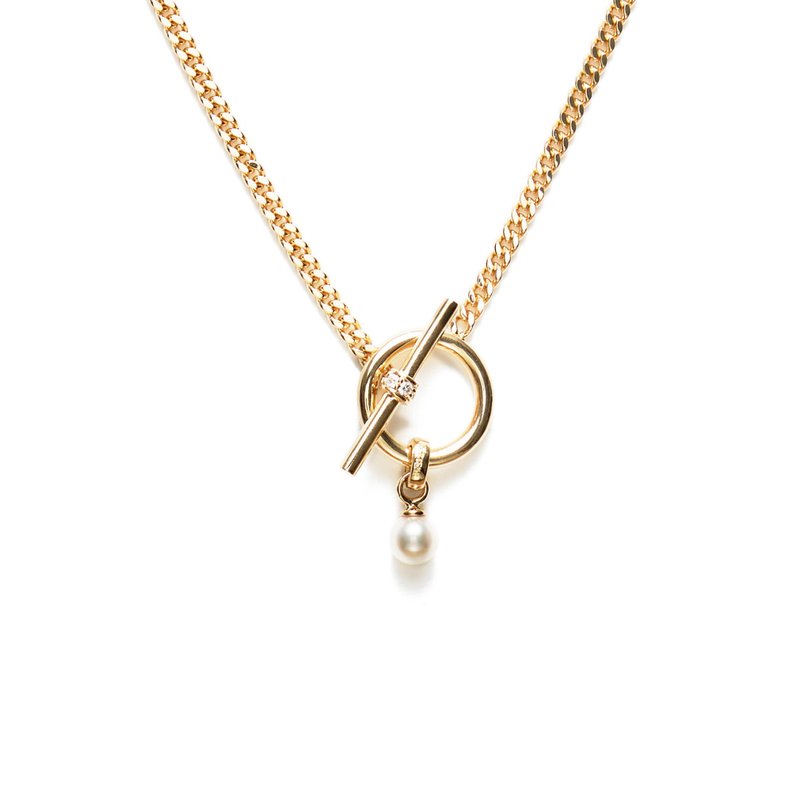 轻奢珍珠T字项链 925银厚镀18K金 Arete Diamond Pearl Necklace - 项链 - 纯银 金色