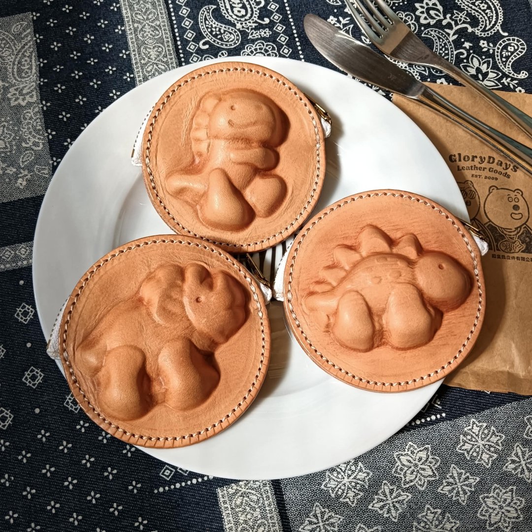 小恐龙煎饼零钱包 / 可爱又好用 - 零钱包 - 真皮 橘色