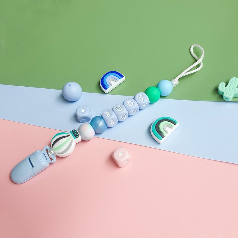 【定制】长款 奶嘴链 奶嘴链夹 / 9颗珠珠 / 食用级硅胶 - 奶瓶/奶嘴 - 硅胶 多色