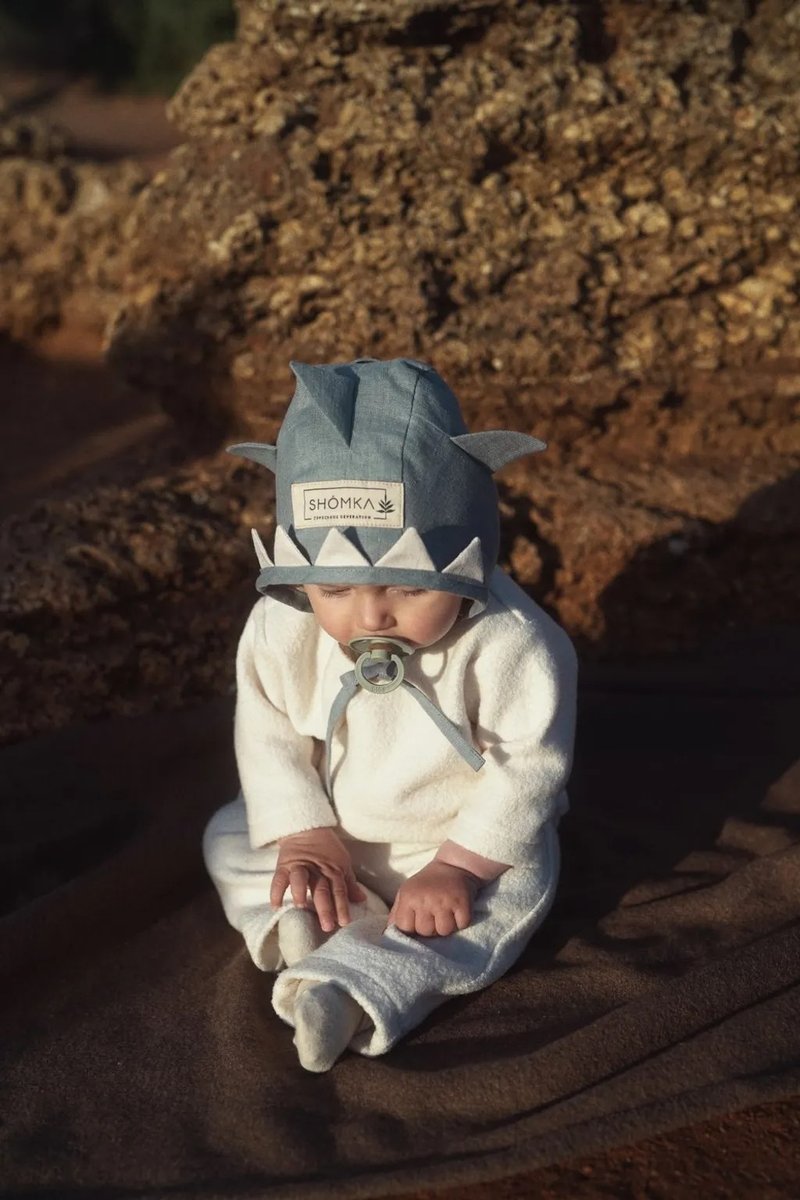 天蓝鲨鱼软帽 - 婴儿帽/发带 - 亚麻 蓝色