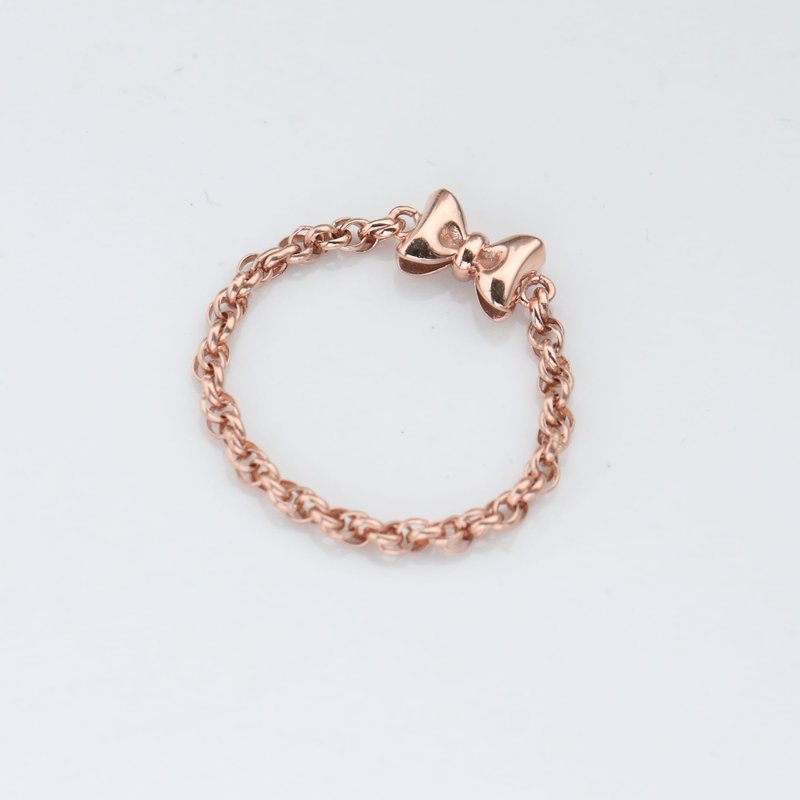 14K 金蝴蝶结双环卷链戒 - 戒指 - 贵金属 金色