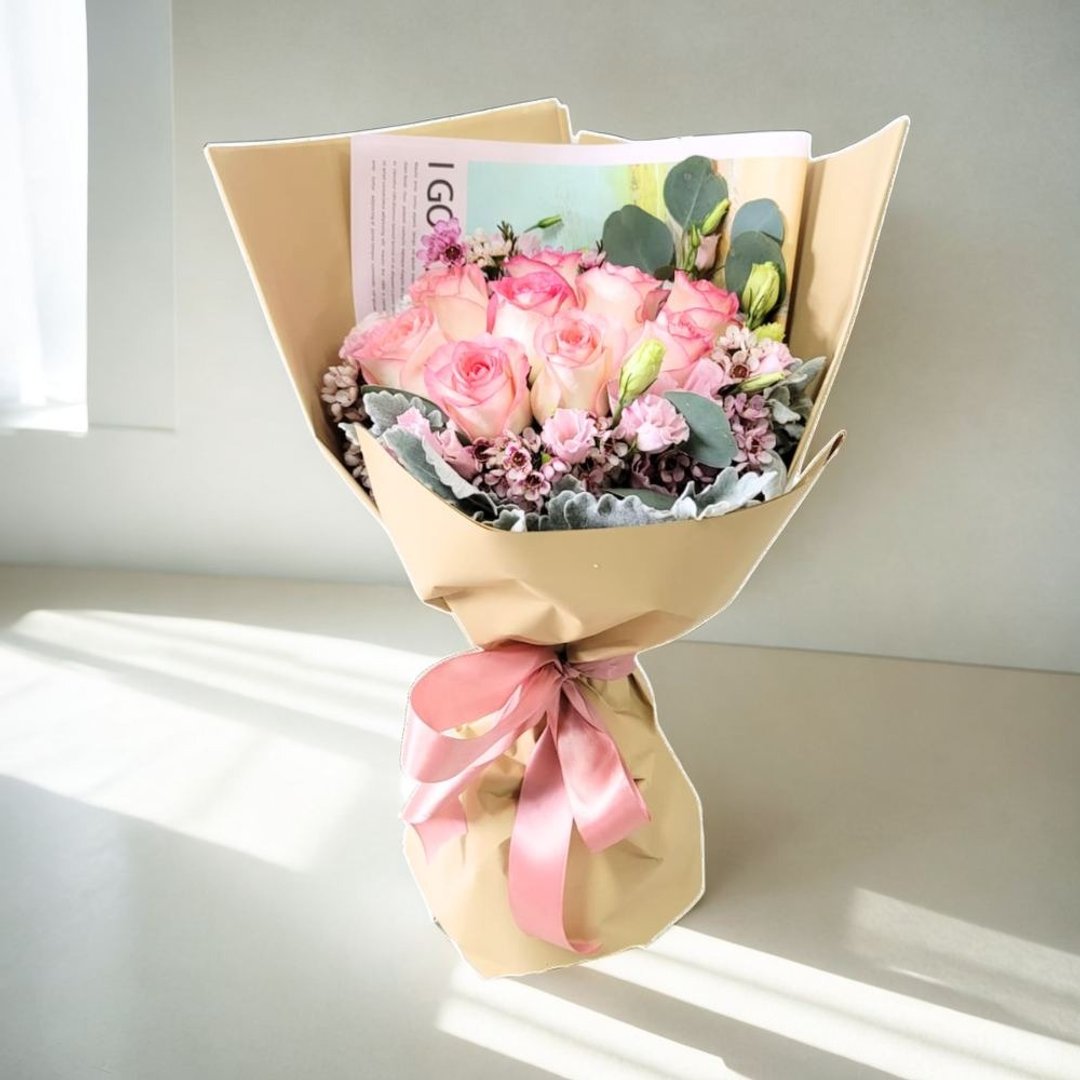 鲜花花束 (粉玫瑰11支、桔梗、腊梅等) GF00256 - 植栽/盆栽 - 植物．花 