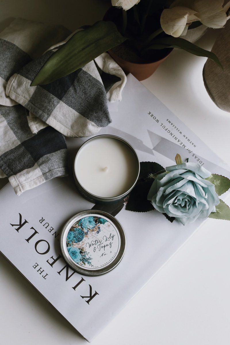 03 荷花与托帕石114g - 蜡烛/烛台 - 其他金属 蓝色