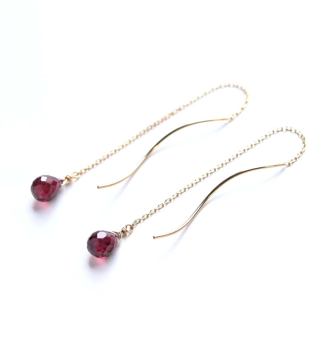 January Birthstone K10 Single Rhodolite Garnet (Briolette Cut) American Earrings ~MONTBRETIA~ - 耳环/耳夹 - 宝石 红色