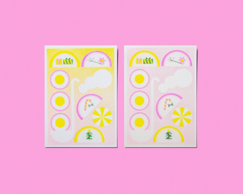 \ 圣诞节的鱼板火锅 / 有一点混RISO圣诞卡 - 卡片/明信片 - 纸 白色