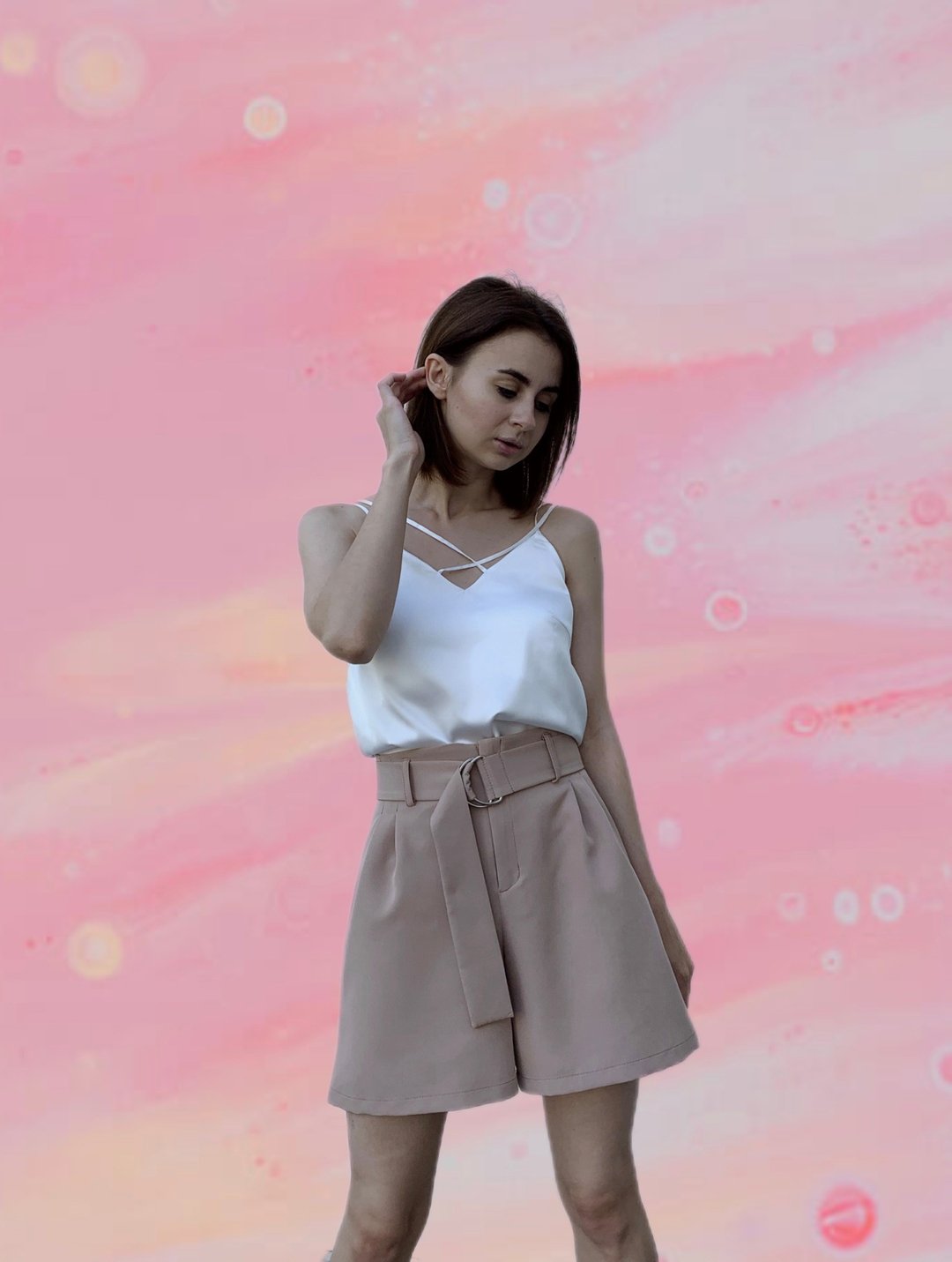 细肩带吊带背心，女士丝缎上衣，细肩带细节背心 - 女装上衣 - 其他材质 白色
